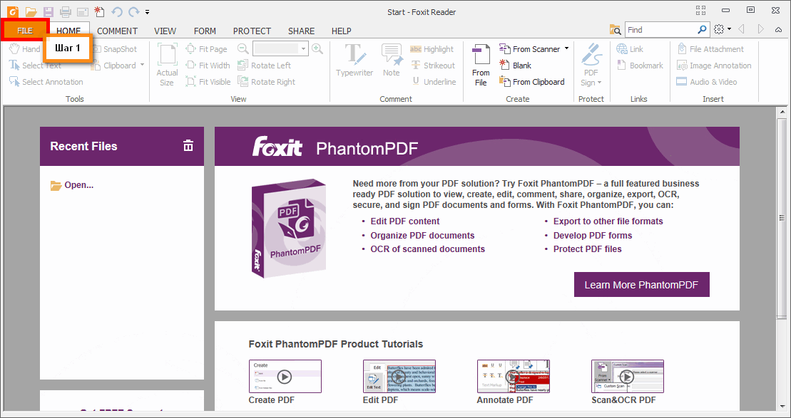 Меню File - Foxit PDF Reader